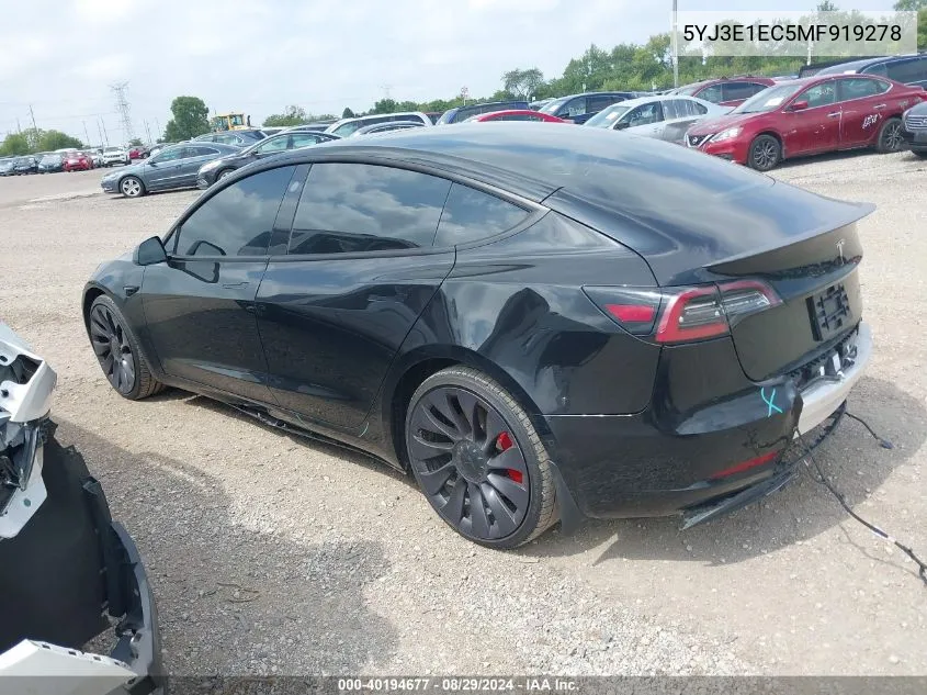 2021 Tesla Model 3 Performance Dual Motor All-Wheel Drive VIN: 5YJ3E1EC5MF919278 Lot: 40194677