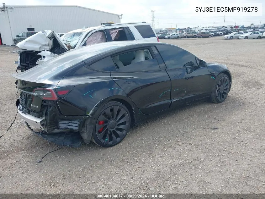 2021 Tesla Model 3 Performance Dual Motor All-Wheel Drive VIN: 5YJ3E1EC5MF919278 Lot: 40194677