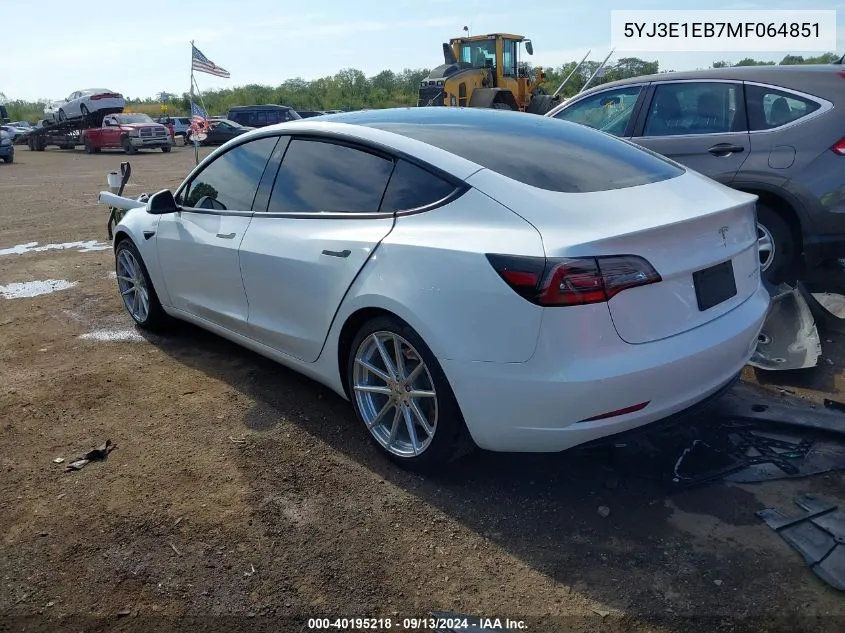 2021 Tesla Model 3 Long Range Dual Motor All-Wheel Drive VIN: 5YJ3E1EB7MF064851 Lot: 40195218