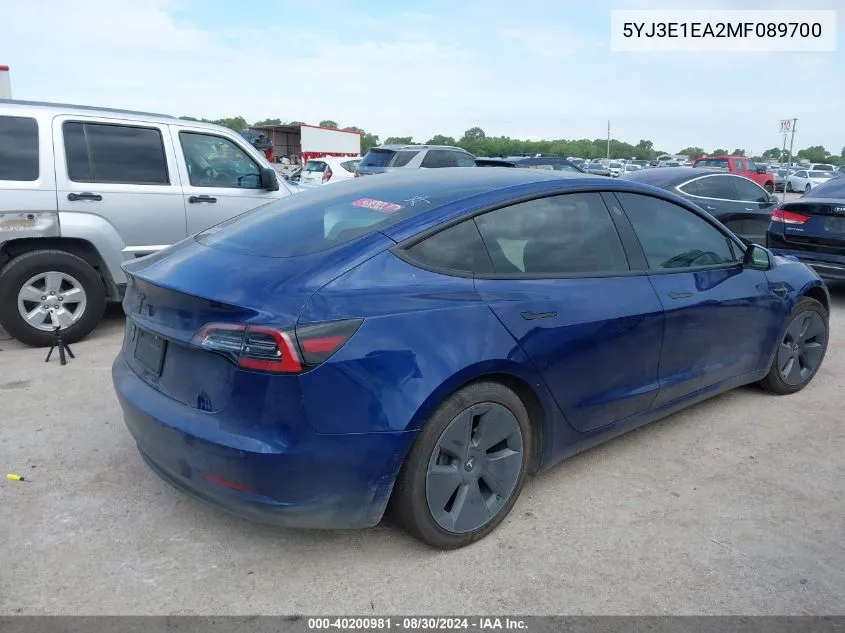 5YJ3E1EA2MF089700 2021 Tesla Model 3 Standard Range Plus Rear-Wheel Drive