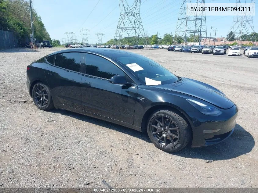 2021 Tesla Model 3 Long Range Dual Motor All-Wheel Drive VIN: 5YJ3E1EB4MF094311 Lot: 40212955