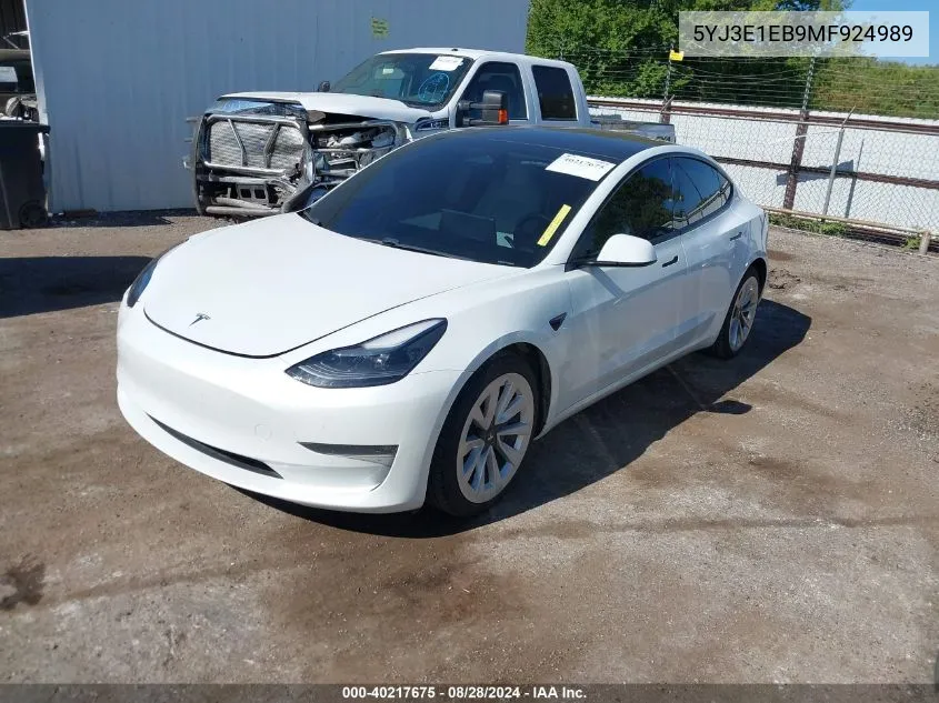 2021 Tesla Model 3 Long Range Dual Motor All-Wheel Drive VIN: 5YJ3E1EB9MF924989 Lot: 40217675