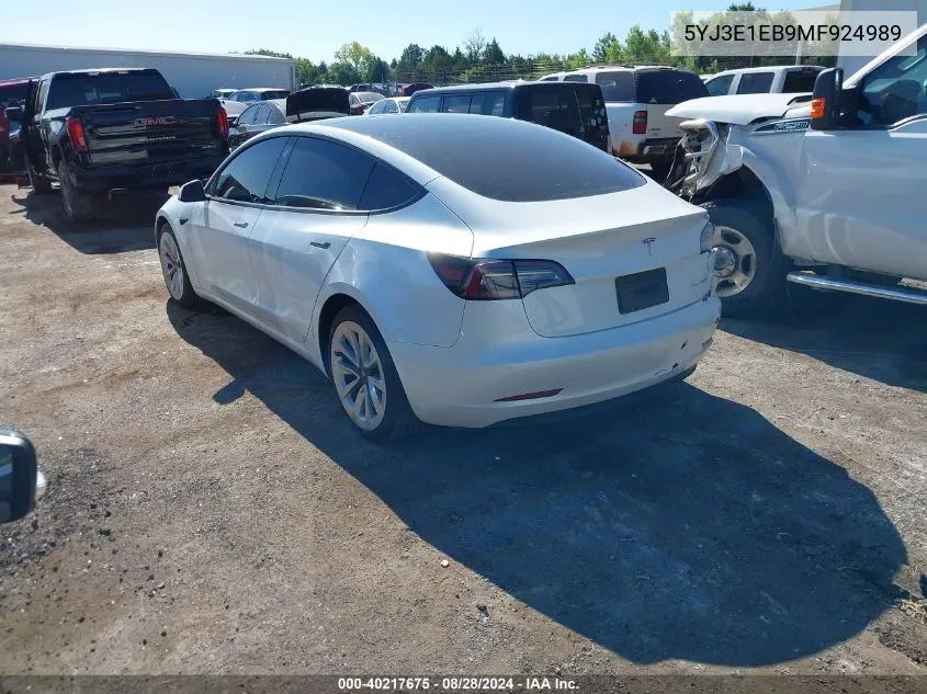 2021 Tesla Model 3 Long Range Dual Motor All-Wheel Drive VIN: 5YJ3E1EB9MF924989 Lot: 40217675