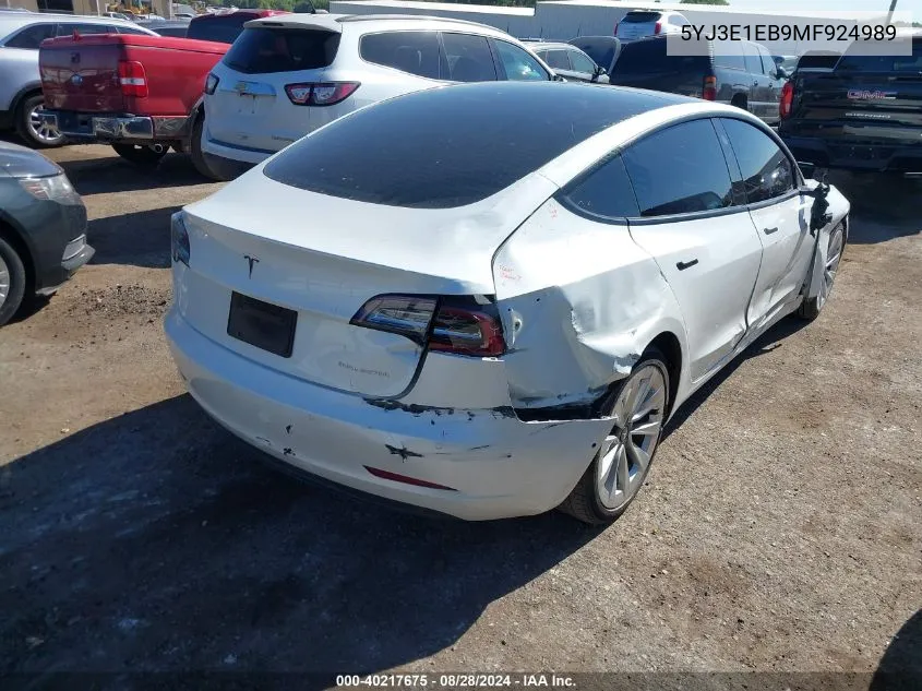 2021 Tesla Model 3 Long Range Dual Motor All-Wheel Drive VIN: 5YJ3E1EB9MF924989 Lot: 40217675