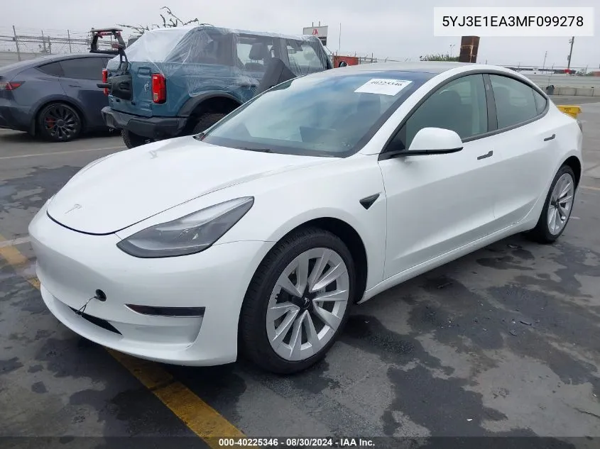 5YJ3E1EA3MF099278 2021 Tesla Model 3 Standard Range Plus Rear-Wheel Drive