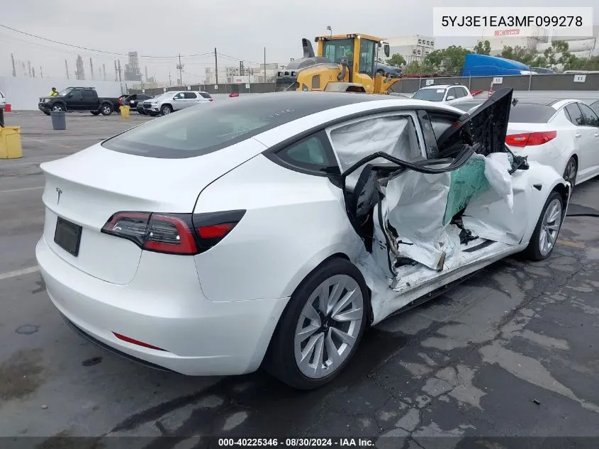 5YJ3E1EA3MF099278 2021 Tesla Model 3 Standard Range Plus Rear-Wheel Drive