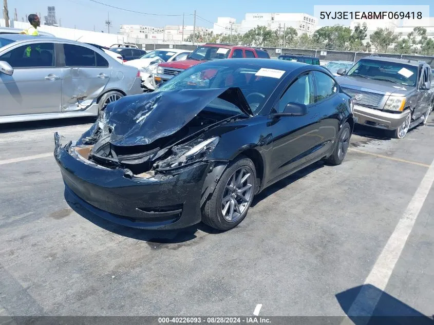 2021 Tesla Model 3 Standard Range Plus Rear-Wheel Drive VIN: 5YJ3E1EA8MF069418 Lot: 40226093