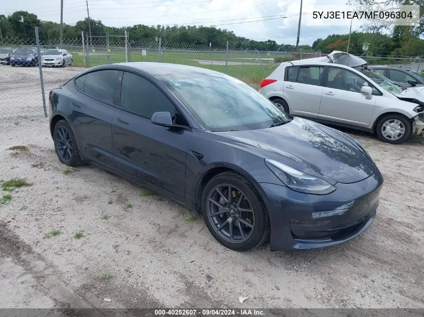 2021 Tesla Model 3 Standard Range Plus Rear-Wheel Drive VIN: 5YJ3E1EA7MF096304 Lot: 40252607