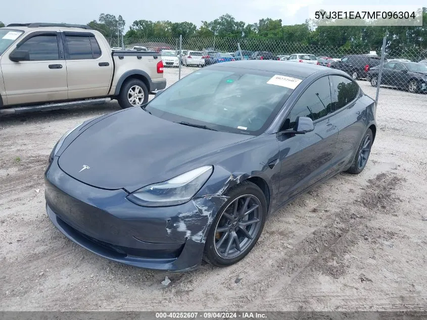 5YJ3E1EA7MF096304 2021 Tesla Model 3 Standard Range Plus Rear-Wheel Drive