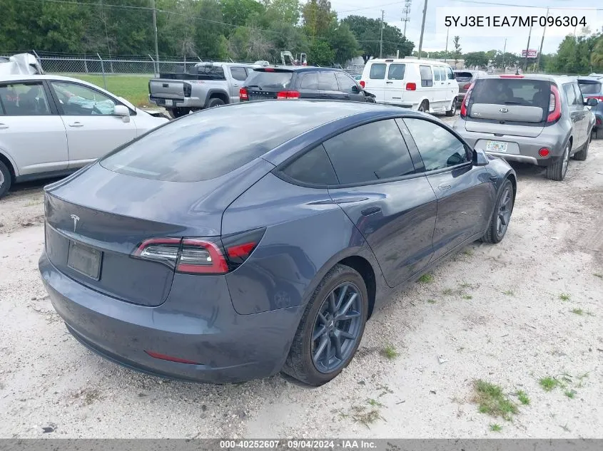 2021 Tesla Model 3 Standard Range Plus Rear-Wheel Drive VIN: 5YJ3E1EA7MF096304 Lot: 40252607