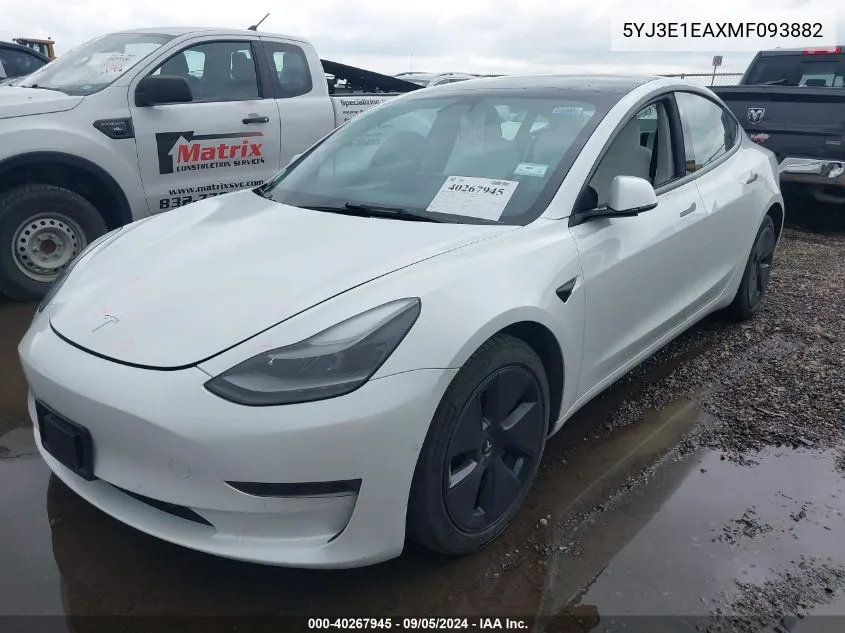 2021 Tesla Model 3 VIN: 5YJ3E1EAXMF093882 Lot: 40267945