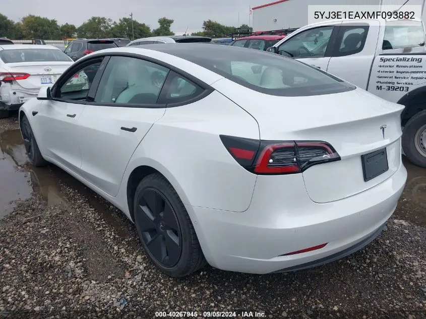 2021 Tesla Model 3 VIN: 5YJ3E1EAXMF093882 Lot: 40267945