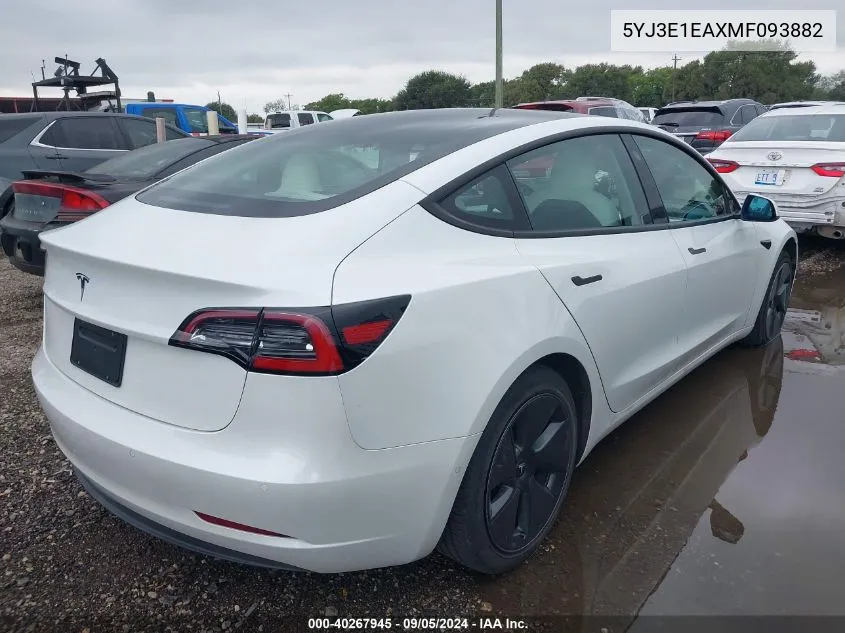 2021 Tesla Model 3 VIN: 5YJ3E1EAXMF093882 Lot: 40267945