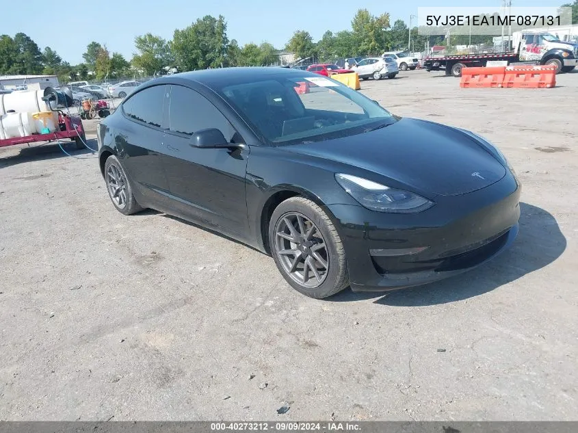 5YJ3E1EA1MF087131 2021 Tesla Model 3 Standard Range Plus Rear-Wheel Drive