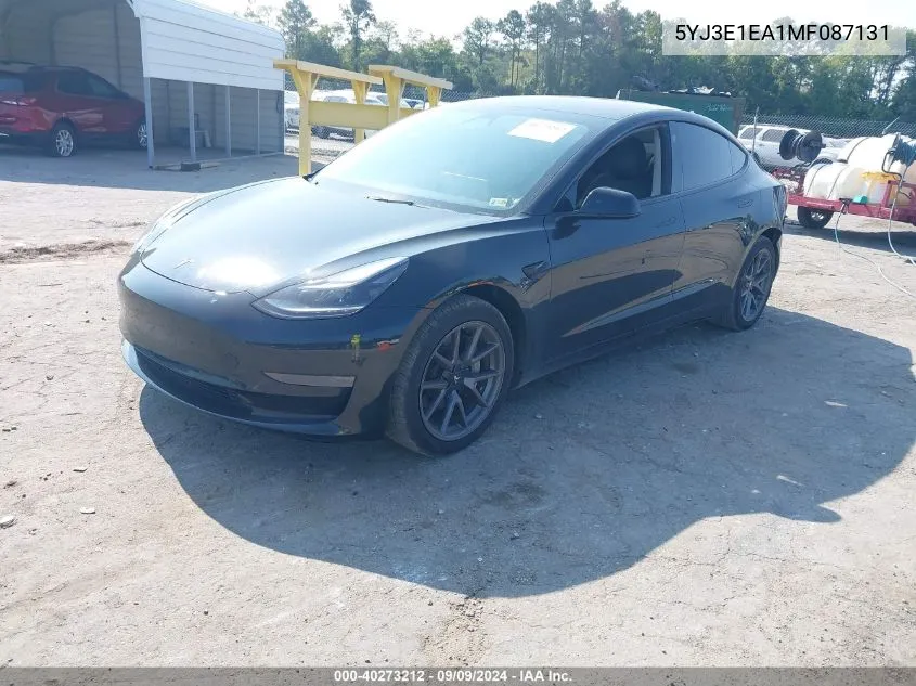 5YJ3E1EA1MF087131 2021 Tesla Model 3 Standard Range Plus Rear-Wheel Drive