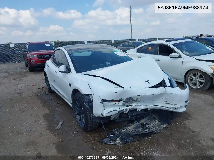 2021 Tesla Model 3 VIN: 5YJ3E1EA9MF988974 Lot: 40273857