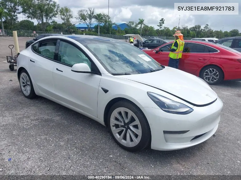 5YJ3E1EA8MF921783 2021 Tesla Model 3 Standard Range Plus Rear-Wheel Drive