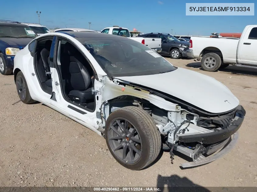 2021 Tesla Model 3 Standard Range Plus Rear-Wheel Drive VIN: 5YJ3E1EA5MF913334 Lot: 40290462