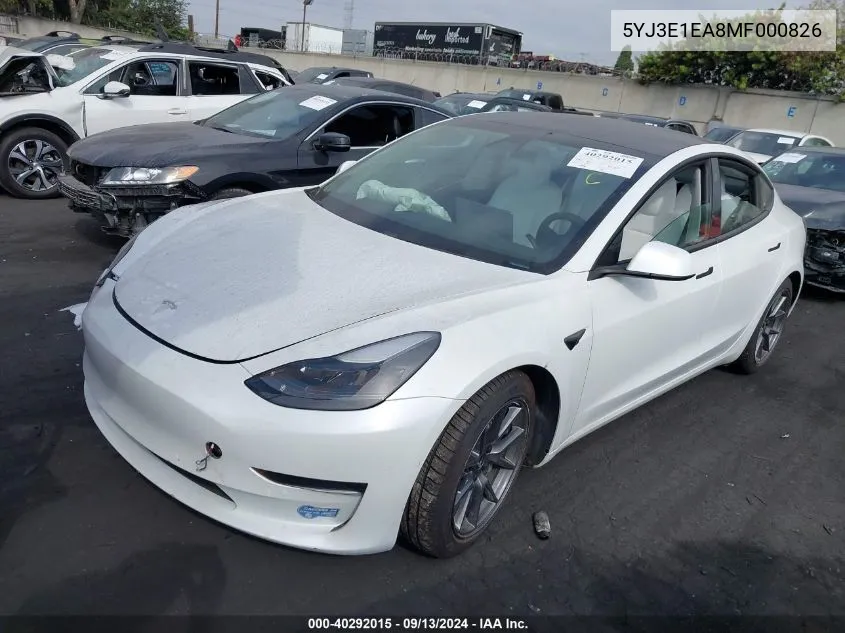 5YJ3E1EA8MF000826 2021 Tesla Model 3 Standard Range Plus Rear-Wheel Drive