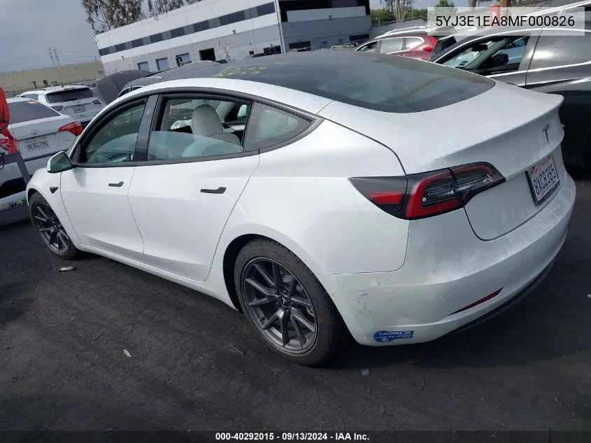 5YJ3E1EA8MF000826 2021 Tesla Model 3 Standard Range Plus Rear-Wheel Drive