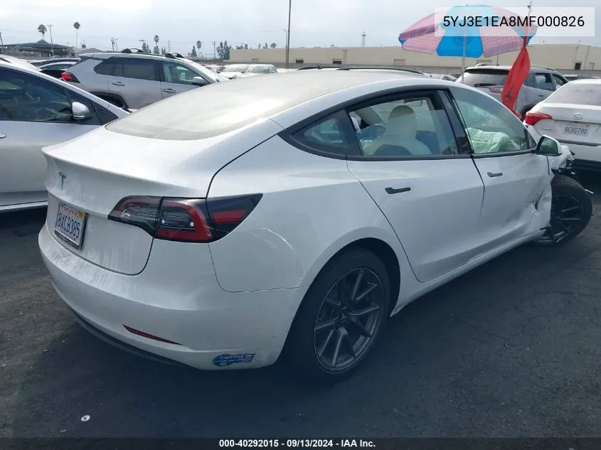 5YJ3E1EA8MF000826 2021 Tesla Model 3 Standard Range Plus Rear-Wheel Drive