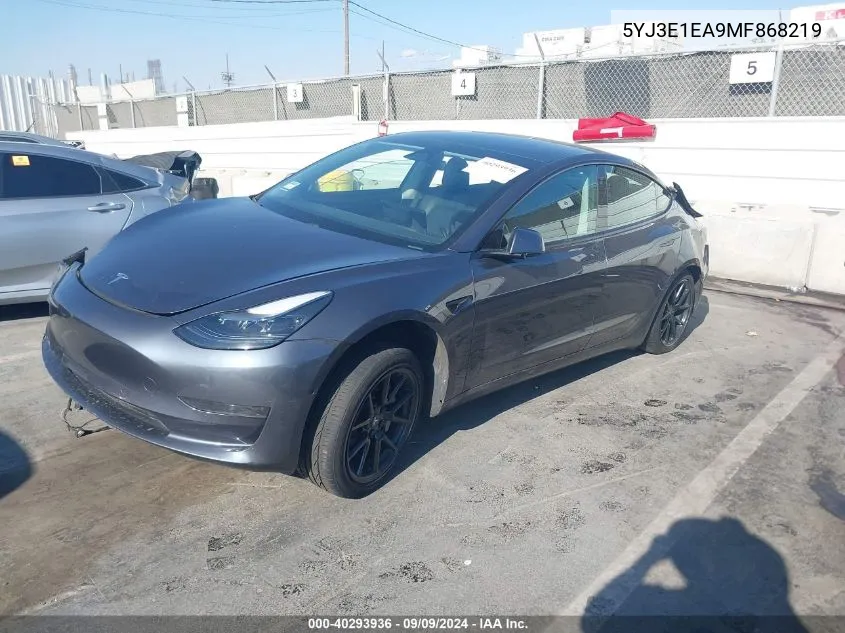 2021 Tesla Model 3 Standard Range Plus Rear-Wheel Drive VIN: 5YJ3E1EA9MF868219 Lot: 40293936