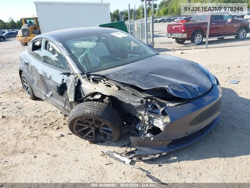 2021 Tesla Model 3 VIN: 5YJ3E1EA3MF978246 Lot: 40299892