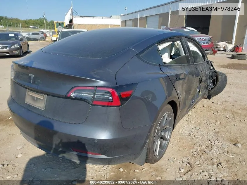 2021 Tesla Model 3 VIN: 5YJ3E1EA3MF978246 Lot: 40299892