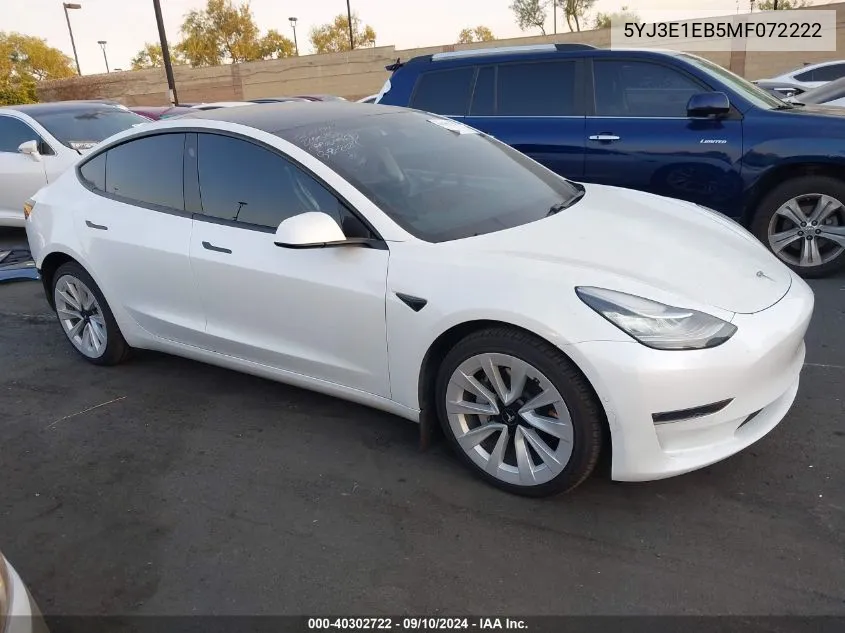 2021 Tesla Model 3 Long Range Dual Motor All-Wheel Drive VIN: 5YJ3E1EB5MF072222 Lot: 40302722