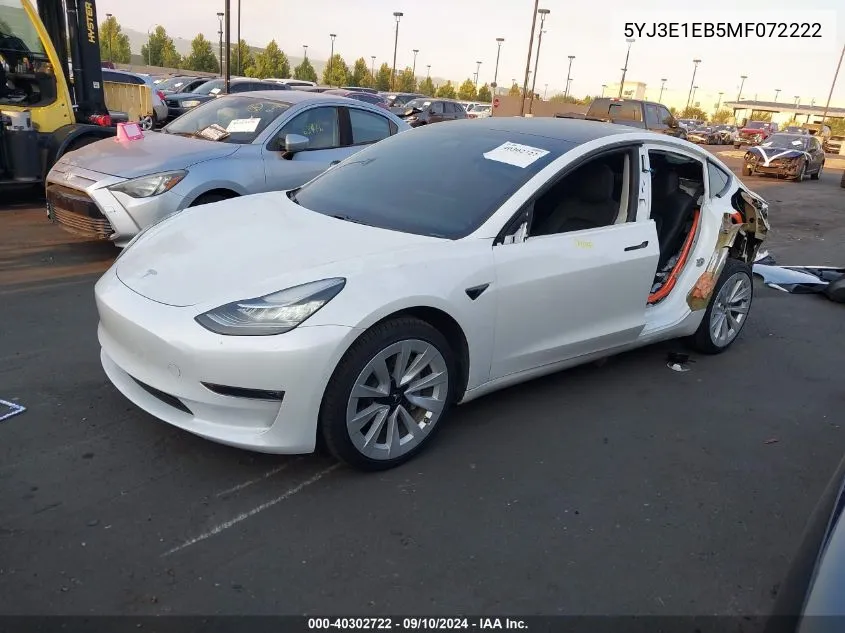 2021 Tesla Model 3 Long Range Dual Motor All-Wheel Drive VIN: 5YJ3E1EB5MF072222 Lot: 40302722