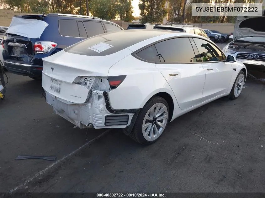 2021 Tesla Model 3 Long Range Dual Motor All-Wheel Drive VIN: 5YJ3E1EB5MF072222 Lot: 40302722