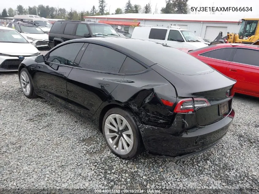 2021 Tesla Model 3 VIN: 5YJ3E1EAXMF066634 Lot: 40303785