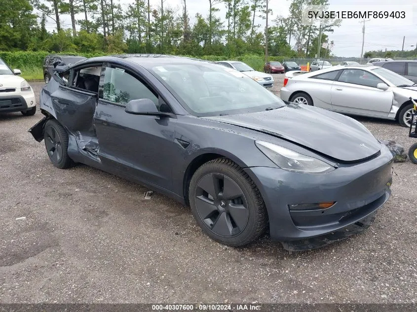 2021 Tesla Model 3 VIN: 5YJ3E1EB6MF869403 Lot: 40307600