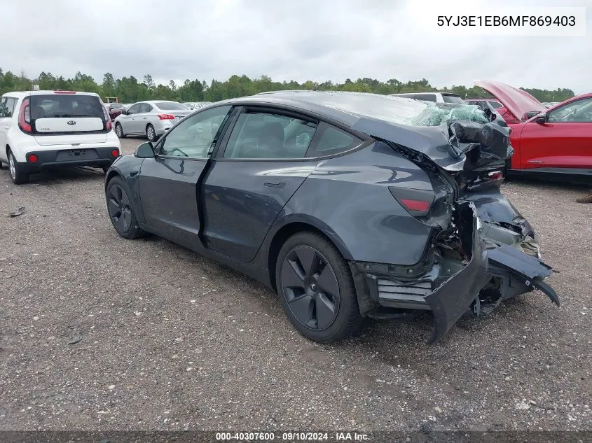 5YJ3E1EB6MF869403 2021 Tesla Model 3