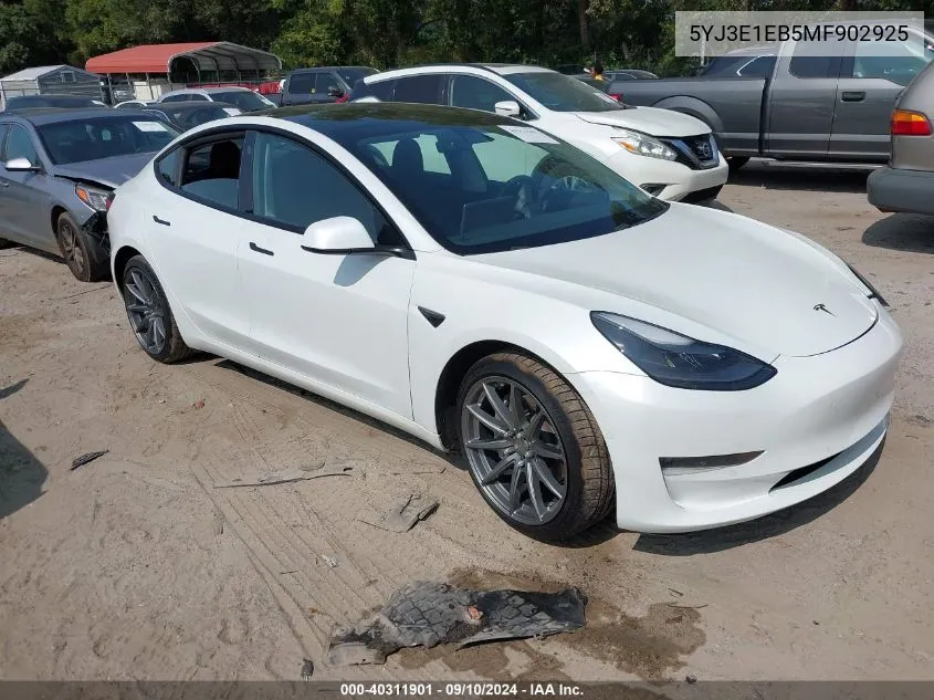 2021 Tesla Model 3 Long Range Dual Motor All-Wheel Drive VIN: 5YJ3E1EB5MF902925 Lot: 40311901