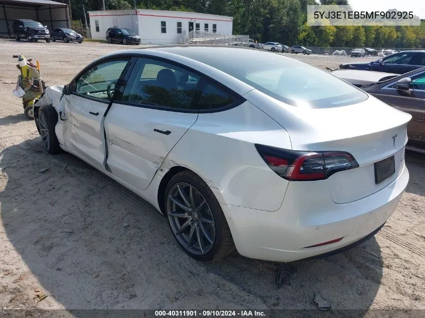 2021 Tesla Model 3 Long Range Dual Motor All-Wheel Drive VIN: 5YJ3E1EB5MF902925 Lot: 40311901