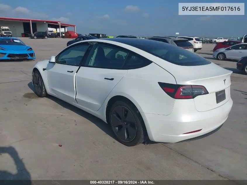 5YJ3E1EA5MF017616 2021 Tesla Model 3