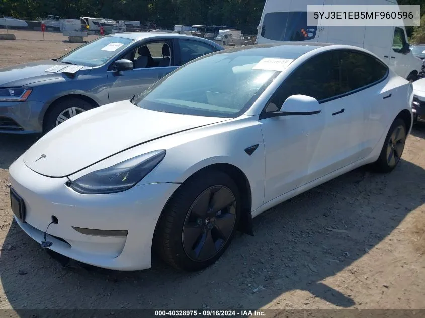 2021 Tesla Model 3 Long Range Dual Motor All-Wheel Drive VIN: 5YJ3E1EB5MF960596 Lot: 40328975