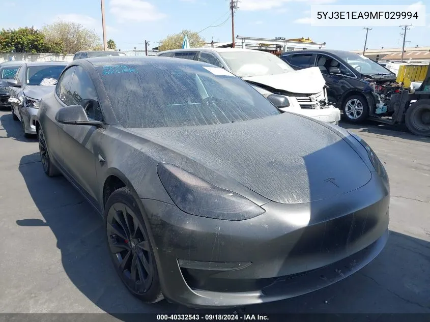 2021 Tesla Model 3 Standard Range Plus Rear-Wheel Drive VIN: 5YJ3E1EA9MF029994 Lot: 40332543