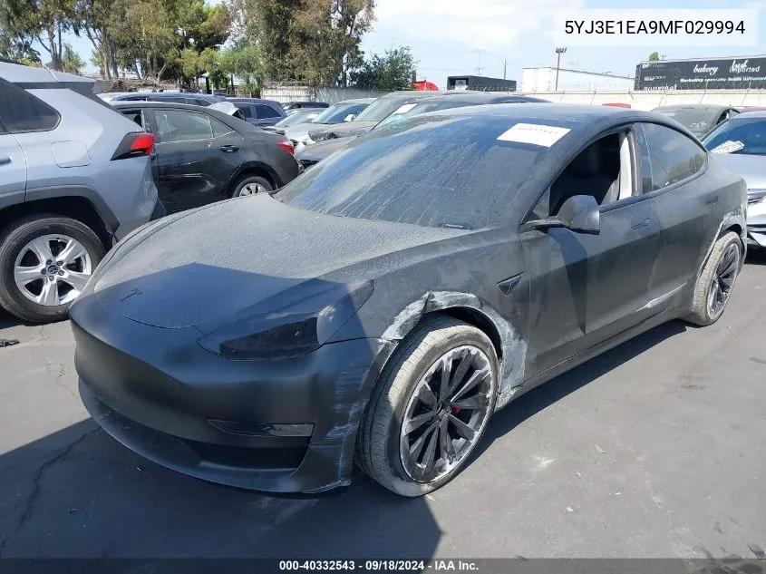 2021 Tesla Model 3 Standard Range Plus Rear-Wheel Drive VIN: 5YJ3E1EA9MF029994 Lot: 40332543