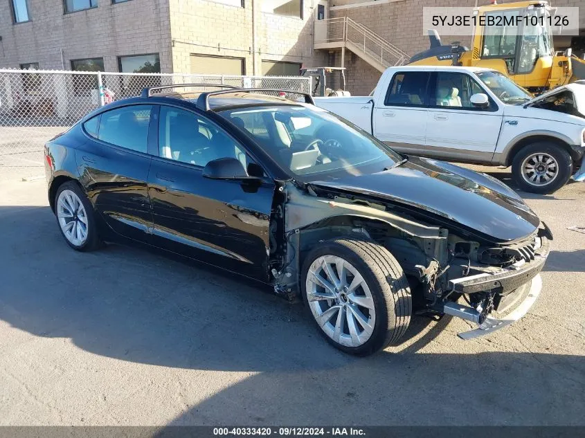 2021 Tesla Model 3 VIN: 5YJ3E1EB2MF101126 Lot: 40333420