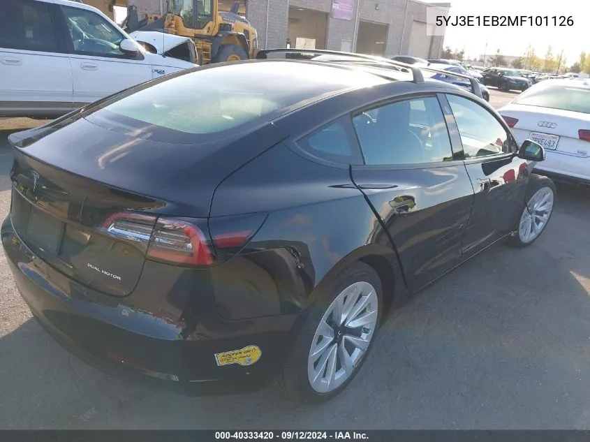 2021 Tesla Model 3 VIN: 5YJ3E1EB2MF101126 Lot: 40333420