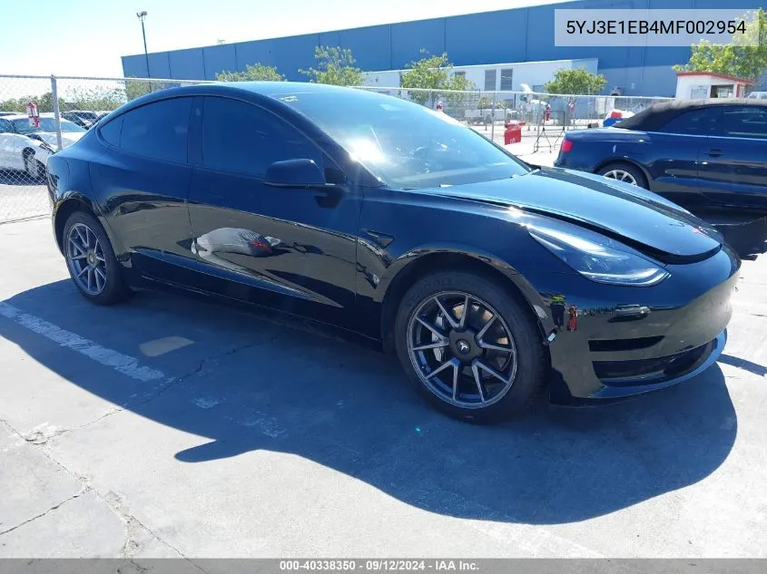 2021 Tesla Model 3 Long Range Dual Motor All-Wheel Drive VIN: 5YJ3E1EB4MF002954 Lot: 40338350