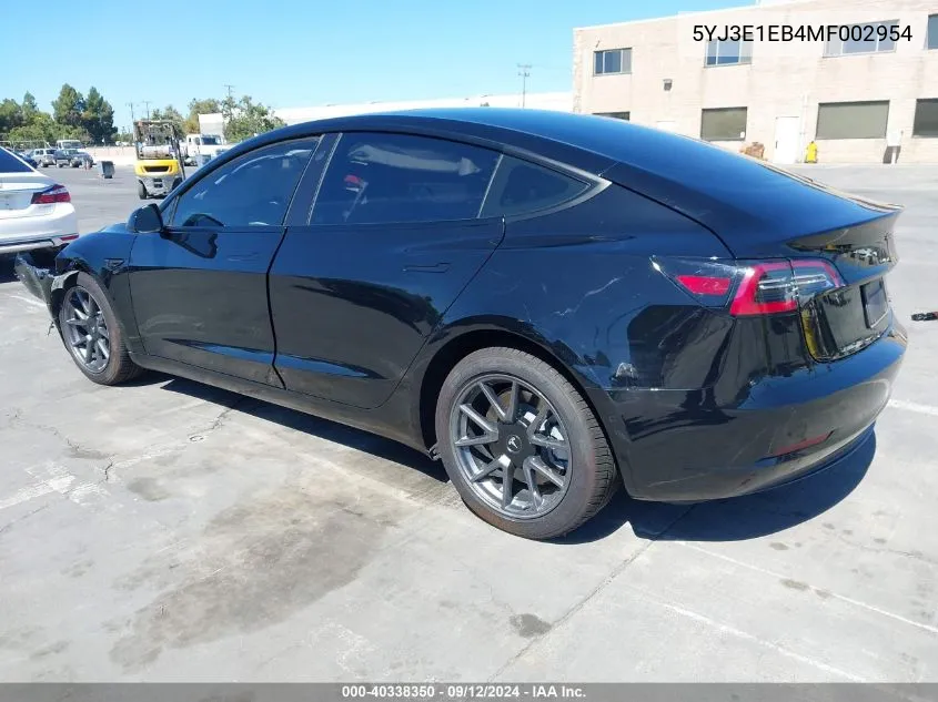 2021 Tesla Model 3 Long Range Dual Motor All-Wheel Drive VIN: 5YJ3E1EB4MF002954 Lot: 40338350