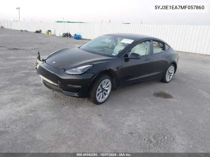 2021 Tesla Model 3 VIN: 5YJ3E1EA7MF057860 Lot: 40343293