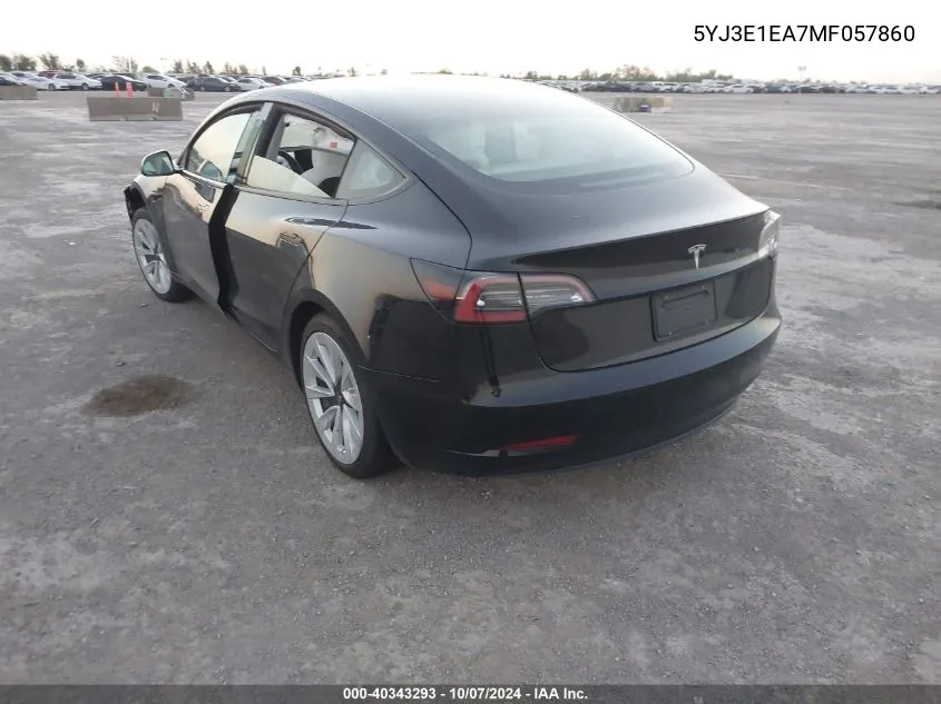 2021 Tesla Model 3 VIN: 5YJ3E1EA7MF057860 Lot: 40343293