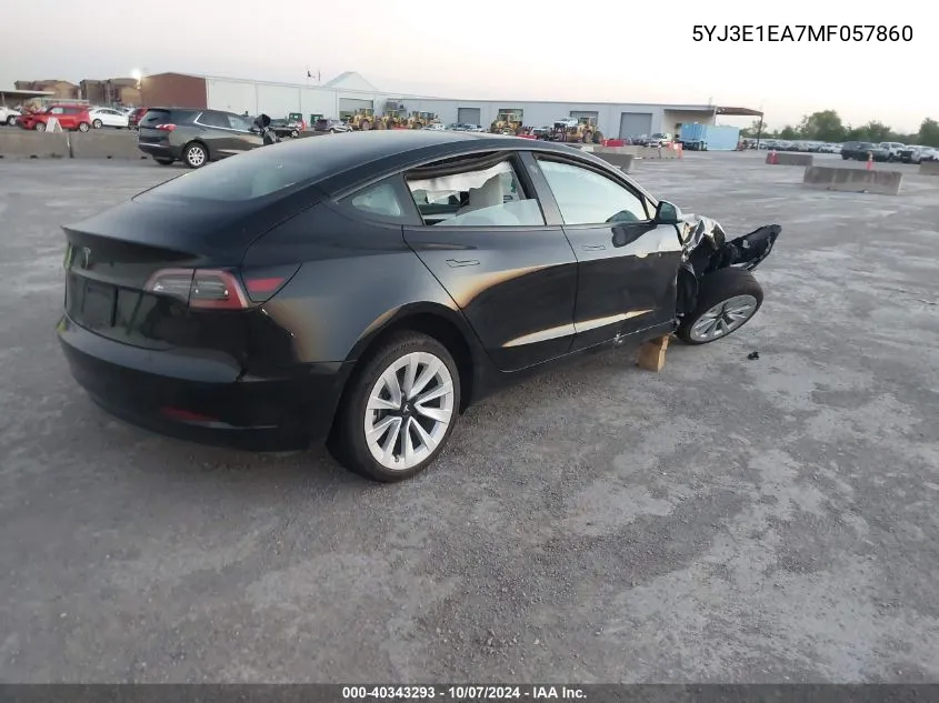 2021 Tesla Model 3 VIN: 5YJ3E1EA7MF057860 Lot: 40343293