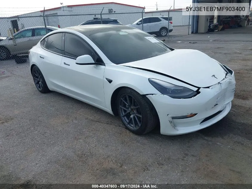 2021 Tesla Model 3 Long Range Dual Motor All-Wheel Drive VIN: 5YJ3E1EB7MF903400 Lot: 40347603