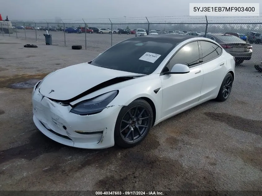 2021 Tesla Model 3 Long Range Dual Motor All-Wheel Drive VIN: 5YJ3E1EB7MF903400 Lot: 40347603