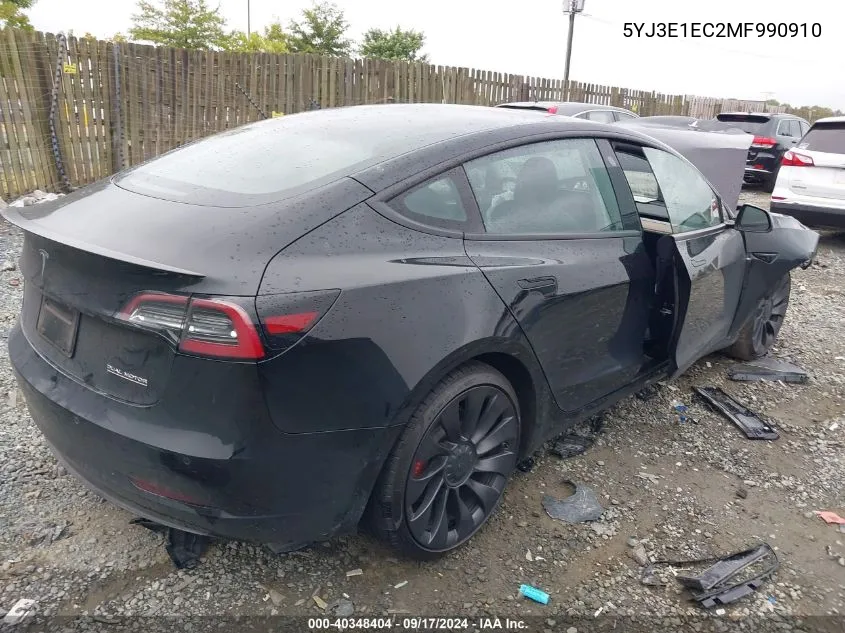 2021 Tesla Model 3 VIN: 5YJ3E1EC2MF990910 Lot: 40348404